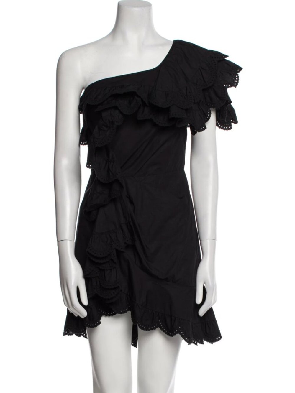 Isabel‎ Marant Black Asymmetric Ruffle One-Shoulder Mini Dress